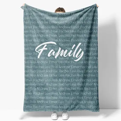 Light Navy Custom Dense Repeated Family Name Blanket - Aperturee