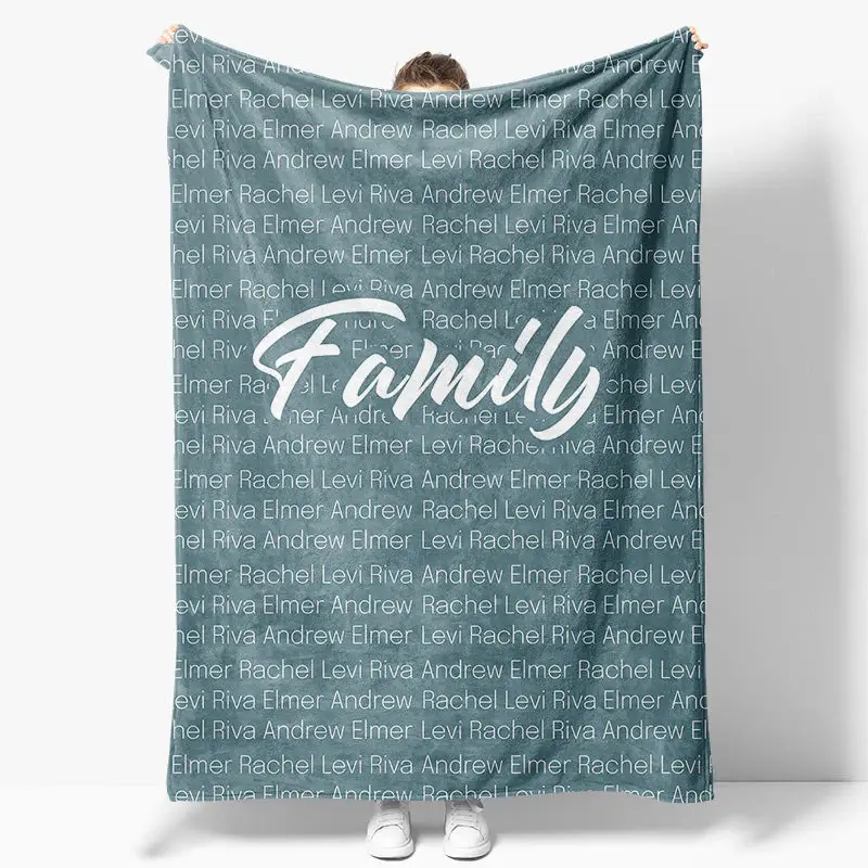 Light Navy Custom Dense Repeated Family Name Blanket - Aperturee
