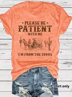 Women's Vintage Letter Print Round Neck Tee, Casual Short Sleeve T-shirt for Summer, T Shirts for Women, Women's Top for Dail...