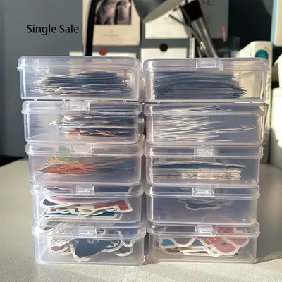 Transparent Plastic Storage Box, 1 Count Dustproof Accessories Storage Case, Sticker and Small Items Organizer Box, Desk Supp...