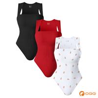 OQQfitness Womenswear 3 Piece Bodysuits Stretchy Underwear Sexy Ribbed Square Neck Sleeveless Stretchy Tank Tops Bodysuits So...