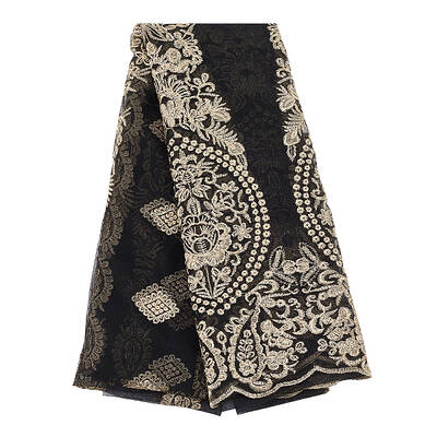 1PC Polyester Flower Embroidered Wavy Edge Lace Fabric