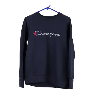 Champion Spellout Sweatshirt - Medium Navy Cotton Blend