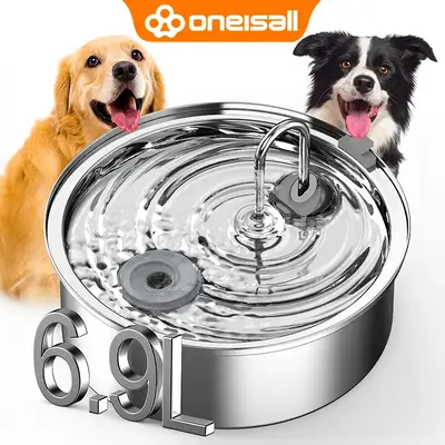 oneisall Dog Water Fountain with 3 Triple Filtration ,6.9L Stainless Steel Dog Fountain,Super Quiet ,Great for Large Dogs,Cat...