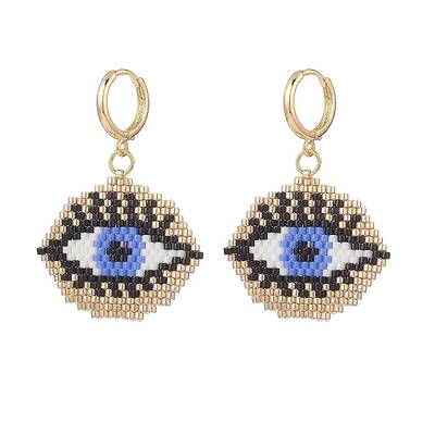 Glass Seed Braided Horse Eye Dangle Hoop Earrings
