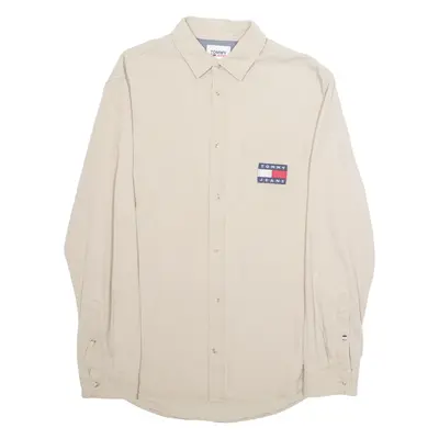TOMMY HILFIGER Mens Plain Shirt Beige Long Sleeve S