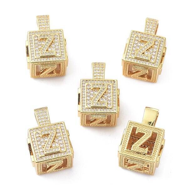 Alphabet Brass Micro Pave Clear Cubic Zirconia Pendants