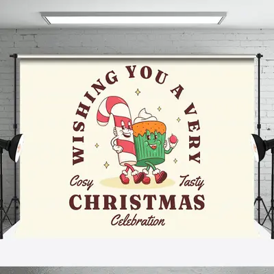Beige Cane Candy Cake Cosy Tasty Christmas Backdrop - Aperturee