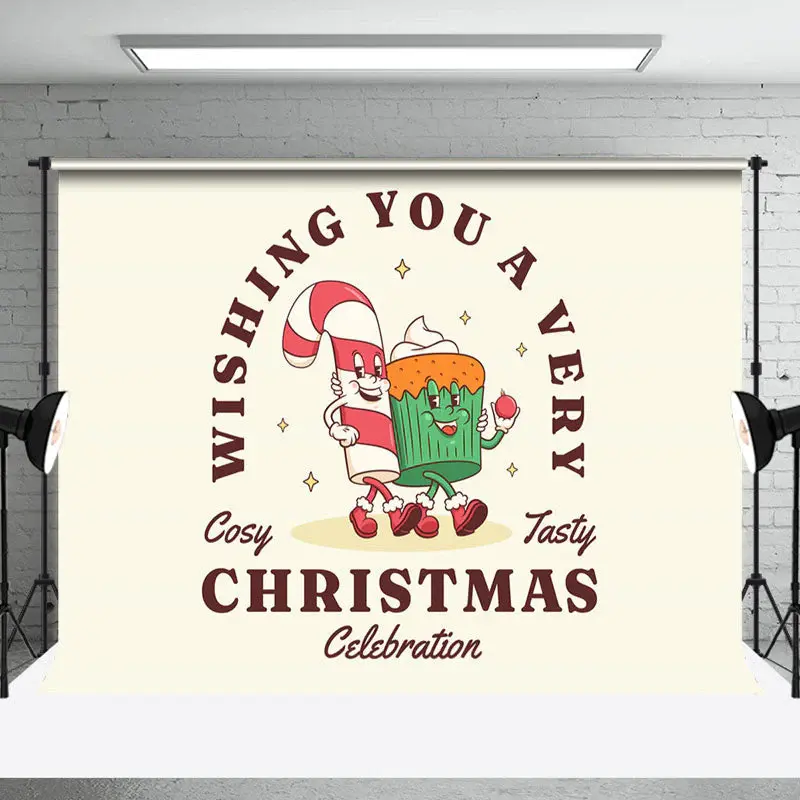 Beige Cane Candy Cake Cosy Tasty Christmas Backdrop - Aperturee