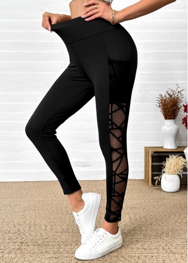 Modlily Black High Waisted Ankle Length Elastic Waist Leggings - L