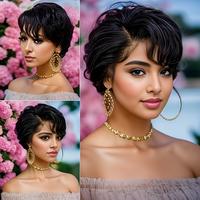 Pixie Cut Wig 13x4X1 Lace Wig Spring curl Short Bob Human Hair Wig For Women 6 Inch Natural  Color Hair Wig