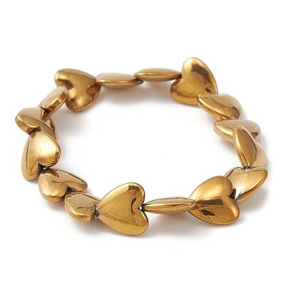 Synthetic Non-magnetic Hematite Heart Beaded Stretch Bracelet