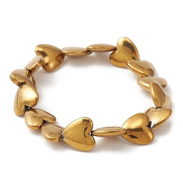 Synthetic Non-magnetic Hematite Heart Beaded Stretch Bracelet