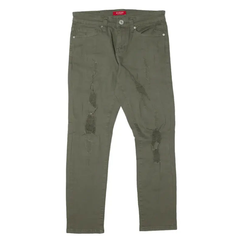 GUESS Khaki Distressed Jeans Green Denim Slim Skinny Womens W29 L27