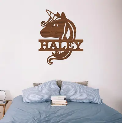 Unicorn Wood Name Sign