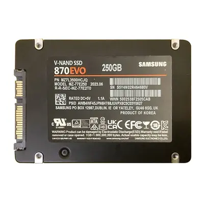 Samsung MZ-77E250B/AM | 870 EVO Series 250GB 2.5-inch 6GB/s SATA 512MB Cache V-NAND 3bit MLC Solid State Drive