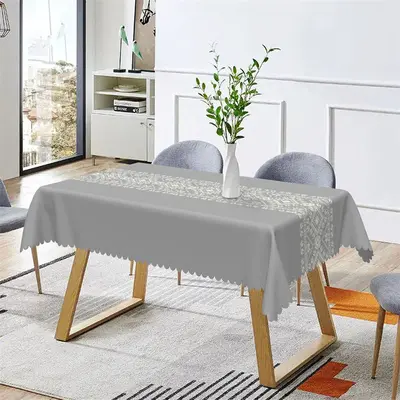 Cement Gray Traditional Pattern Dining Tablecloth - Aperturee