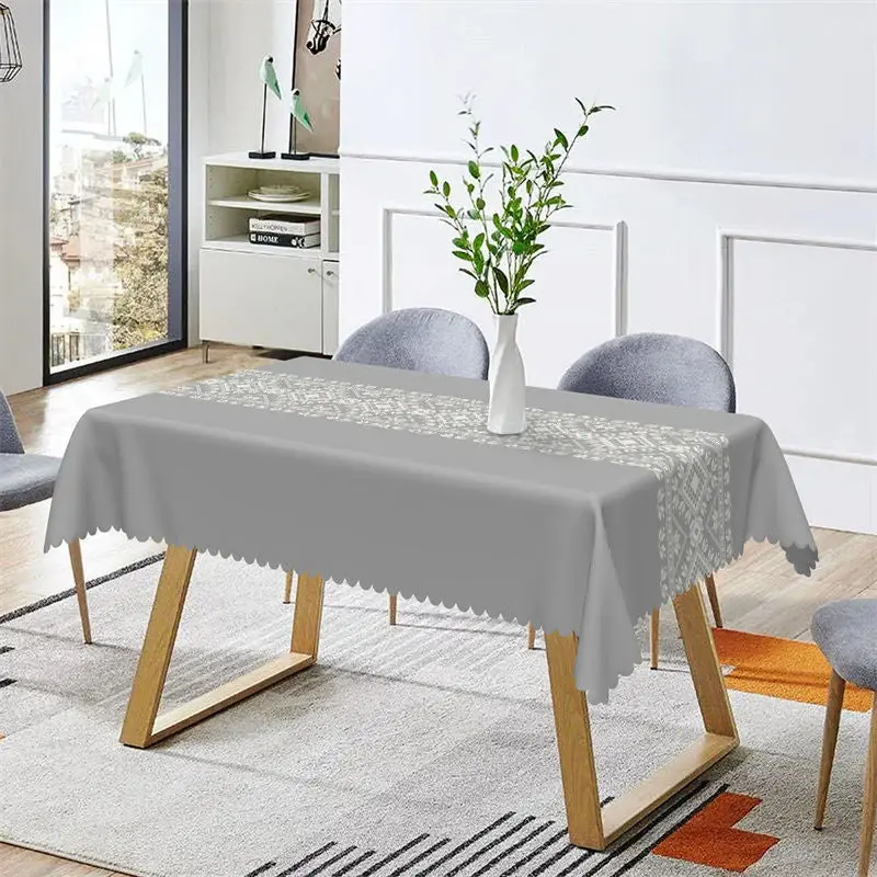 Cement Gray Traditional Pattern Dining Tablecloth - Aperturee