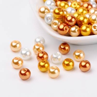 Caramel Mix Pearlized Glass Pearl Beads