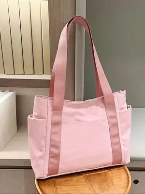 1 Piece Simple Solid Color All-match Large Capacity Tote Bag, Casual Versatile Zipper Shoulder Bag, Female Trendy Commuter Ba...