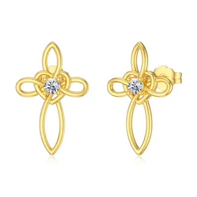 10K Gold Cubic Zirconia Cross Knot Stud Earrings