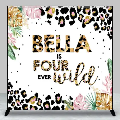 Aperturee Custom Leopard Name Monstera 4Th Birthday Backdrop | Custom Birthday Back Drop | Custom Birthday Backdrops | Diy Bi...