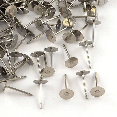Tarnish Resistant 316 Surgical Stainless Steel Flat Round Blank Peg Stud Earring Settings