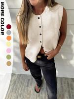 Women's Plain Button Sweater Vest, Casual Basic Sleeveless Round Neck Knit Top for Spring & Fall, Fashion Women's Knitwear fo...