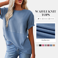 SHEWIN Womens 2025 Summer Outfit Casual V Neck Waffle Knit Tops Short Sleeve T Shirts Loose Blouses