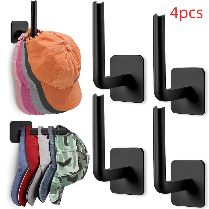 Wall Mounted Hat Hooks, 4 Counts L-shaped Hat Storage Hooks, Summer Essentials Hat Hanger for Home Closet