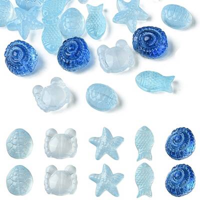 25Pcs 5 Style Ocean Themed Transparent Glass Beads Sets