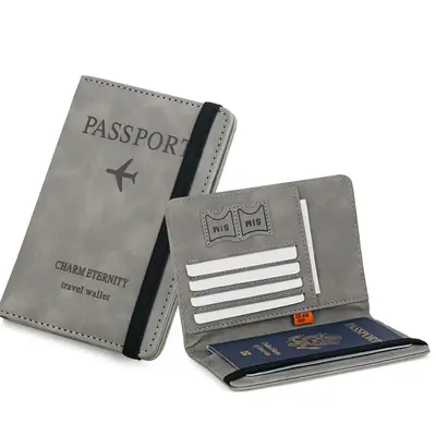 1 piece PU leather passport card holder, RFID blocking passport wallet for men and women, multifunctional travel document hol...
