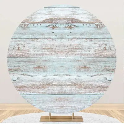 Blue Brown Faded Wood Artistic Round Party Backdrop - Aperturee