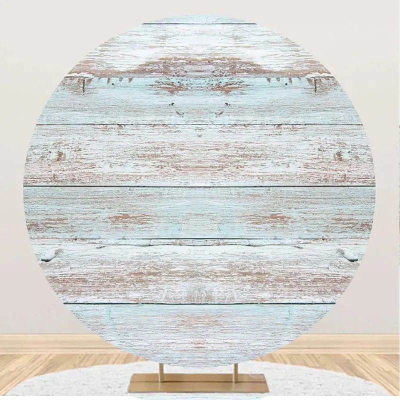 Blue Brown Faded Wood Artistic Round Party Backdrop - Aperturee