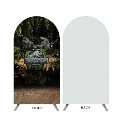 Aperturee Safari Dinosaur World Theme Birthday Double Sided Arch Backdrop