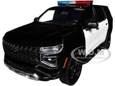 2025 Chevrolet Tahoe PPV Black and White Builder's Kit with Flashing Light Bar and Front and Rear Lights and Sounds 1/24 Di...