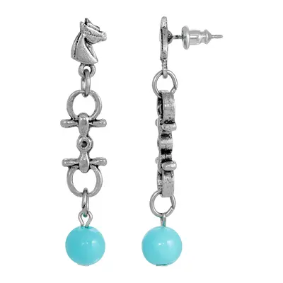 Silver Tone Turquoise Bead Horse Head