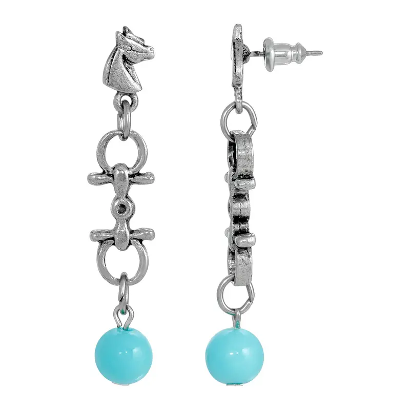 Silver Tone Turquoise Bead Horse Head