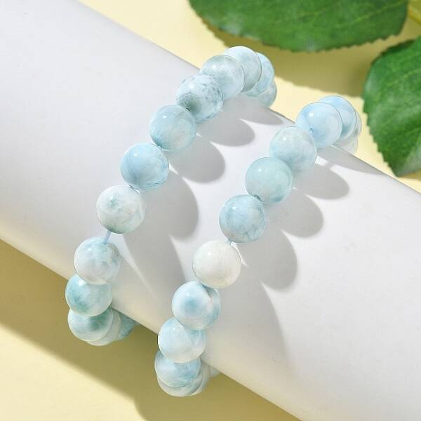 Round Natural Hemimorphite Beaded Stretch Bracelets for Men Women