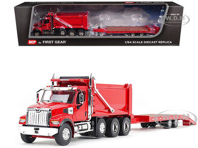 Western Star 49X Truck with Ox Bodies Dump & Beaver Tail Trailer Viper Red 1/64 Diecast Model by DCP/First Gear