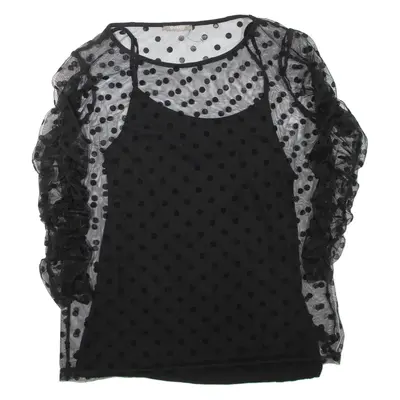 ORSAY Sheer Lined Womens Puff Sleeve Top Black Long Sleeve Spotted L