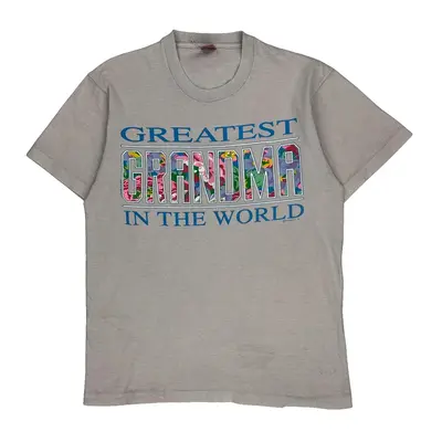 Single Stitch Greatest Grandma In The World Fruit Of The Loom Graphic T-Shirt - Large Grey Cotton