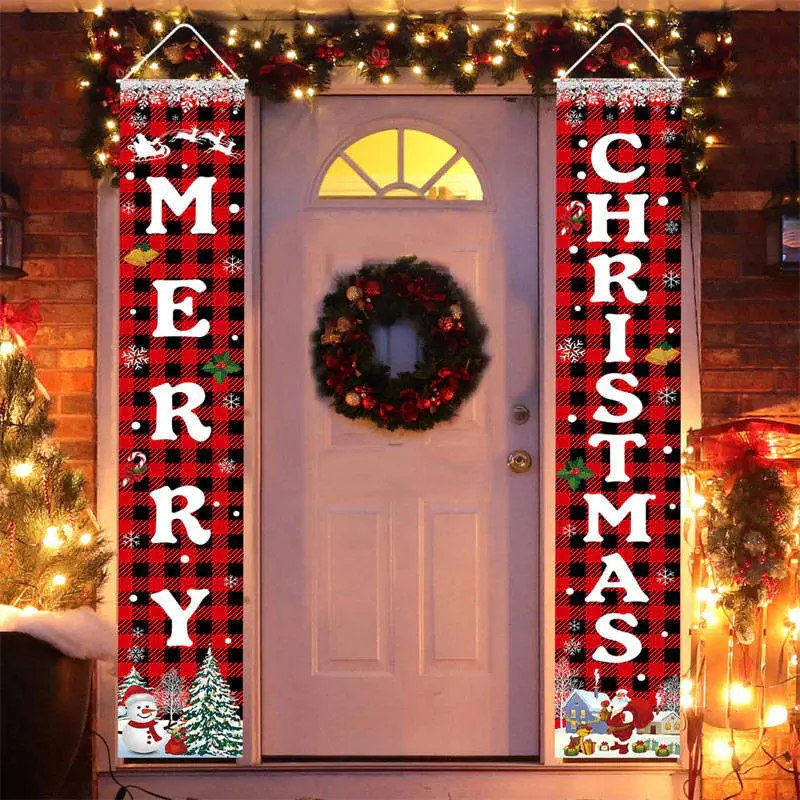 Red Black Buffalo Plaid Christmas Door Banner Sign - Aperturee