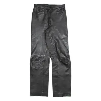 MODE DAME Womens Leather Trousers Black Slim Straight 90s W26 L29