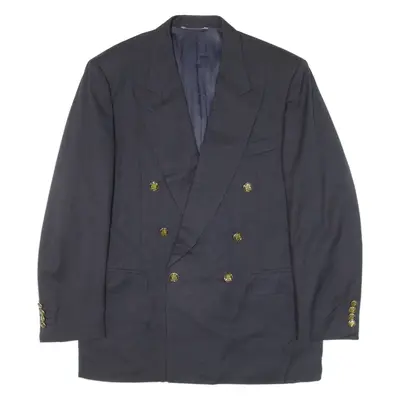 CANALI Double Breasted Mens Blazer Jacket Blue Knit Wool L