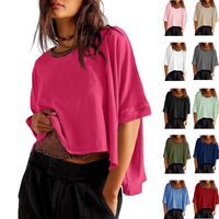 Fisace Womens Oversized T-Shirts Cropped Summer Casual Short Sleeve Loose Fit Tee Top