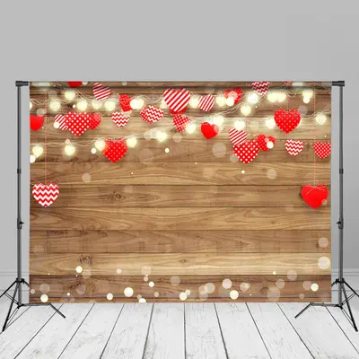 Red Hearts Bokeh Wooden Texture Valentines Backdrop - Aperturee
