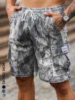 Men's Camo Print & Letter Patched Drawstring Waist Cargo Shorts, Regular Fit Casual Slant Pocket & Flap Pocket Design Shorts ...