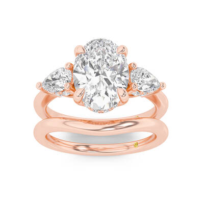 Celestia Lab Grown Oval Shaped Diamond Engagement Ring with the Luna Wedding Band | 18K Rose Gold 1 3/8 ct. tw.