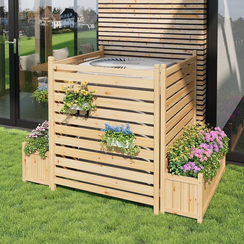 Garvee Privacy Fence Panels Wood Outdoor Screens with Planter Box, Freestanding Stability, Weather-Resistant Solid Wood, 3-Pa...